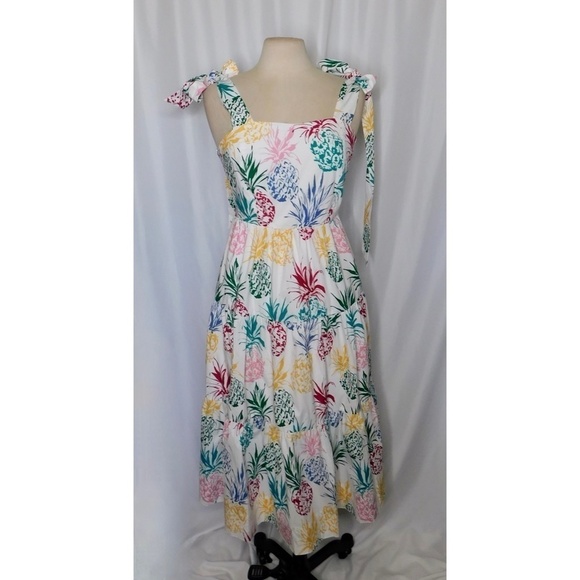 NWT!! MILLY Ellery Tiered Pineapple Print Midi Dress Poplin Colorful Size 8 - Picture 3 of 16